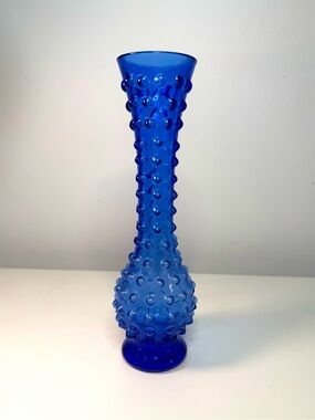 Vintage Cobalt Blue Empoli Style Hobnail Glass Vase